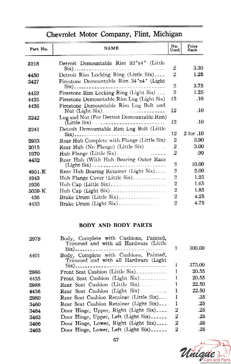 1912 Chevrolet Light and Little Six Parts Price List Page 18